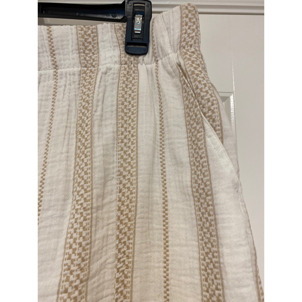 Coastal Comfort XL Cotton Gauze Striped Wide Leg Pants Cream Tan Elastic Waist - Picture 3 of 10
